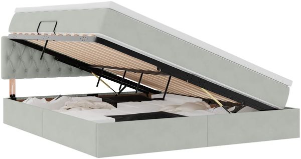 vidaXL Aufbewahrungsbett mit Matratze Hellgrau 160 x 200 cm Samt 3370827 Bild 2