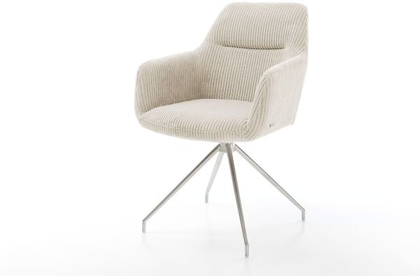 Esszimmerstuhl Pejo-Flex Cord Beige Kreuzgestell konisch Edelstahl Taschenfederkern