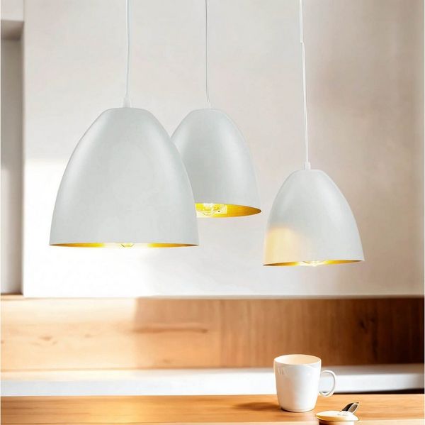 Licht-Erlebnisse Pendelleuchte LENOX, ohne Leuchtmittel, Hängeleuchte Weiß Gold verstellbar E27 Esszimmer Hängelampe