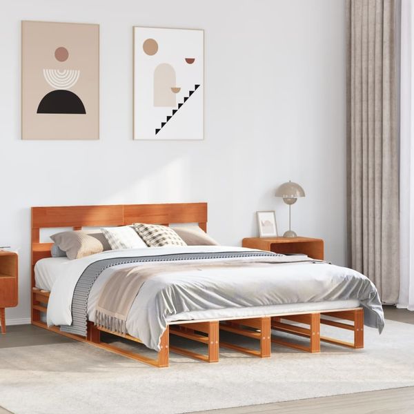 vidaXL Massivholzbett ohne Matratze Wachsbraun 140x190 cm Kiefernholz 3302317