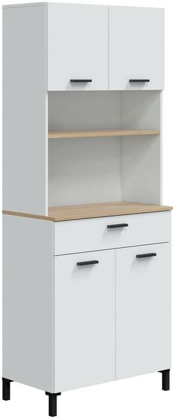 Dmora Kommode Florent, Wohnzimmerbuffet, Wohnzimmer-Sideboard, Moderne Küchen-Speisekammer, 72x40 h185 cm, Weiß und Eiche