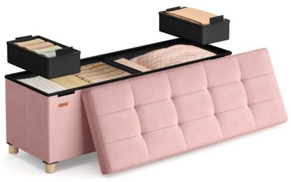 SONGMICS Sitzbank mit Stauraum, Hocker faltbar, 38 x 110 x 40 cm, Aufbewahrungsbox mit Deckel, Fußhocker 112 L, Samt, bis 300 kg belastbar, Flur Wohnzimmer Schlafzimmer
