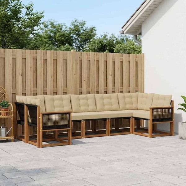 vidaXL Outdoor-Sofagarnitur mit Kissen 7 pcs Natur und Beige 3382193