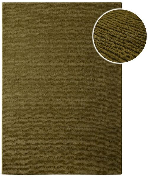 Wecon home Teppich Castello ONE, rechteckig, Höhe: 7 mm, Schurwolle, Kurzflor mit Hoch-Tief-Effekt, Wohnzimmer, Streifenmuster