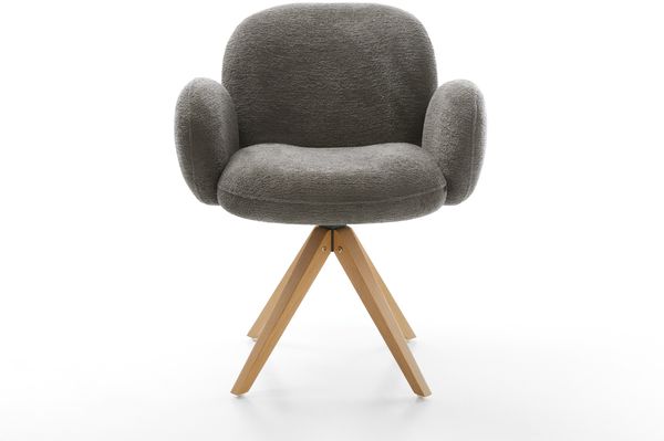 Drehstuhl Nube-Flex mit Armlehnen Bouclé Soft Schlamm Holzgestell kantig Natur 180° drehbar Taschenfederkern Bild 2