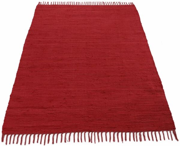 carpetfine Teppich Kelim Chindi uni, auch als Läufer, rechteckig, Höhe: 5 mm, Wendeteppich, reine Baumwolle, handgewebt, Uni-Farben, mit Fransen