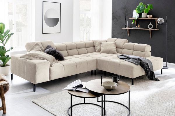 Home affaire Ecksofa Ancona New, wahlweise motorische Sitztiefenverstellung, auch in Cord, feine Steppung, mit Kopfteilverstellung, 3 Zierkissen, L-Form