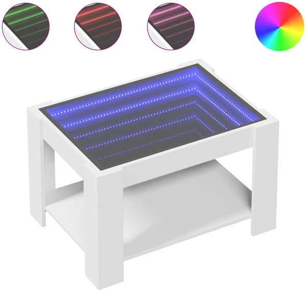 Couchtisch, Sofatisch mit LED-Leuchten Weiß 73x53x45 cm Holzwerkstoff