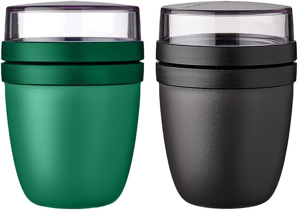 Mepal | Lunchpot Ellipse Mixed | Vivid Green + Nordic Black | Müslibecher to go | Unterteilung für Joghurt & Müsli | 500 ml + 200 ml | Geeignet für Gefrierschrank, Mikrowelle & Spülmaschine