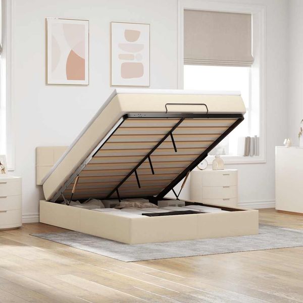 vidaXL Ottoman-Bett mit Matratze Creme 140x190 cm Stoff 3311461