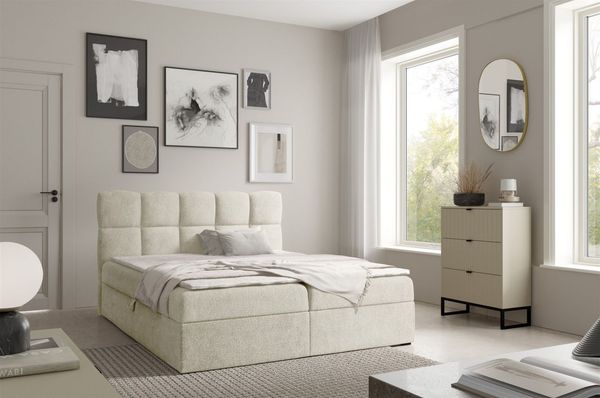 Boxspringbett Schlafzimmerbett PAROZO PREMIUM 140x200cm Stoff Coral Ecru