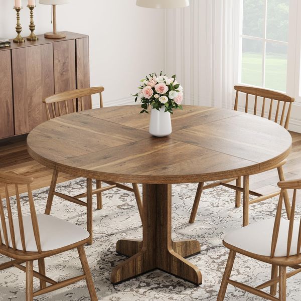 GarveeHome Runder Tisch 120 cm, Runder Esstisch Aus Holz, Küchentisch Für 4 Bis 6 Personen Mit Stabilem Untergestell, Für Esszimmer Und Wohnzimmer, Braun