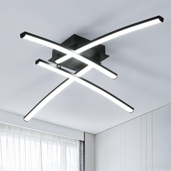 Goeco LED Deckenleuchte 34W, 3800LM Modern Deckenlampe Schwarz mit 4 Lichtleisten, 6500K Kaltes weißes Licht LED Lampen Deckenbeleuchtung für Wohnzimmer Schlafzimmer Büro