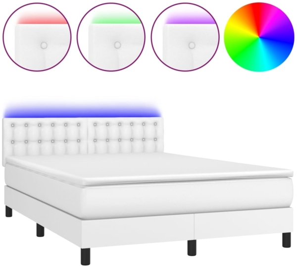 vidaXL Boxspringbett mit Matratze & LED Weiß 140x200 cm Kunstleder 3134226