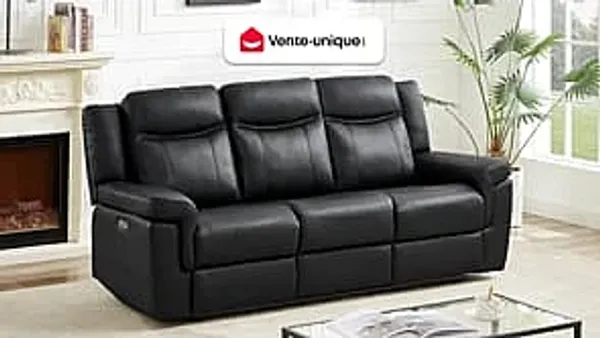 Vente-unique - KENNETH Sofa Leder Schwarz - B 93 cm x H 98 cm x L 204 cm