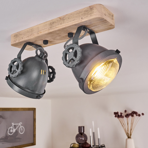 hofstein Deckenleuchte »Biati« verstellbare Deckenlampe, Metall/Holz/Glas, Grau/Braun/Natur, ohne Leuchtmittel, 2xGU10, max. 50 Watt, dreh-/schwenkbarer Spot im Retro Design Bild 10