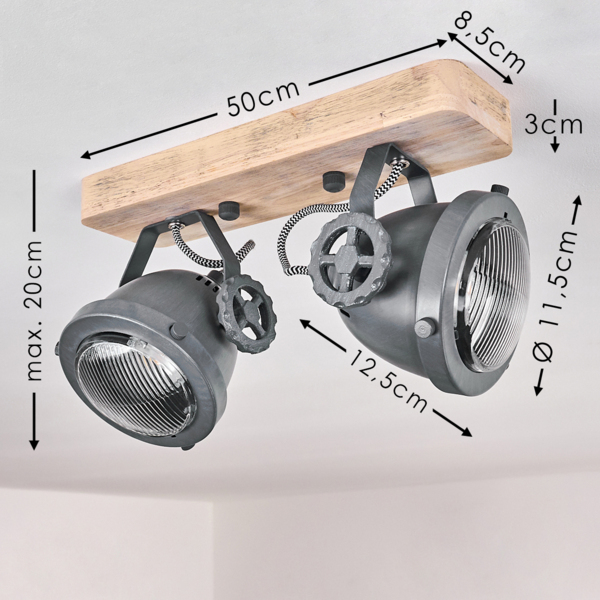hofstein Deckenleuchte »Biati« verstellbare Deckenlampe, Metall/Holz/Glas, Grau/Braun/Natur, ohne Leuchtmittel, 2xGU10, max. 50 Watt, dreh-/schwenkbarer Spot im Retro Design Bild 4