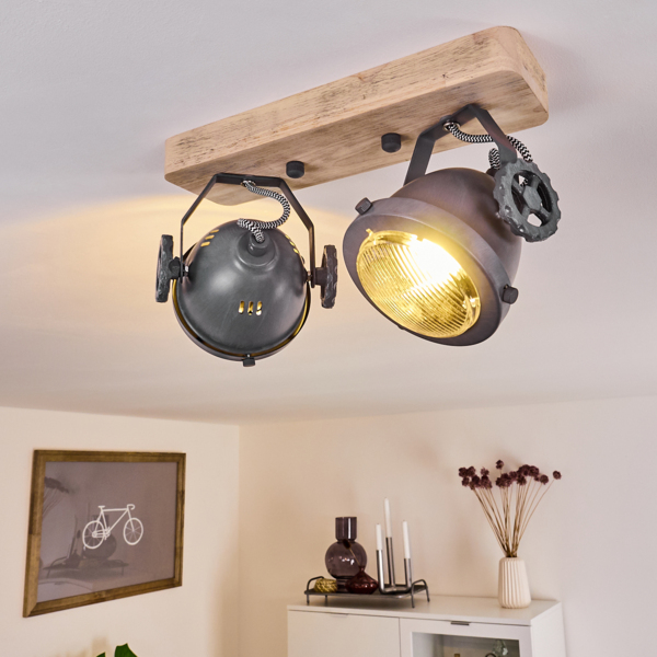 hofstein Deckenleuchte »Biati« verstellbare Deckenlampe, Metall/Holz/Glas, Grau/Braun/Natur, ohne Leuchtmittel, 2xGU10, max. 50 Watt, dreh-/schwenkbarer Spot im Retro Design Bild 9