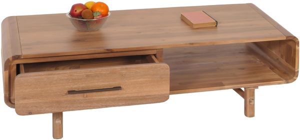 Couchtisch HWC-M47, Wohnzimmertisch Beistelltisch Sofatisch, Schublade, Akazie Massiv-Holz gebeizt 44x125x60cm 25kg