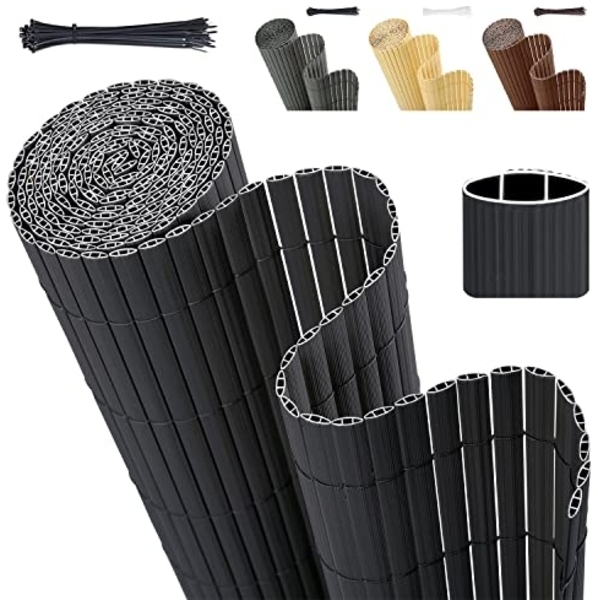 Sekey PVC Sichtschutzmatte 100x500 cm Doppelte Verstärkung Innen, Balkon Sichtschutz mit Kabelbindern, Sichtschutzzaun Windschutz Wasserdicht ohne Bohren für Balkon Garten, Anthrazit