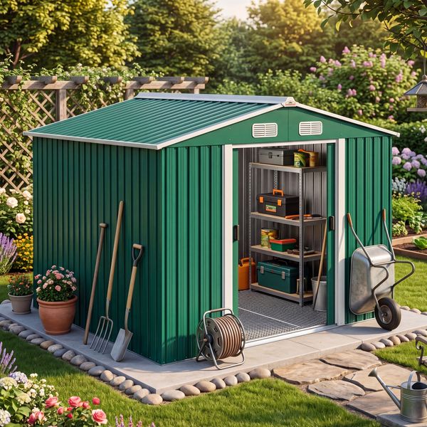 GARDEBRUK® XXL Metall Gerätehaus Fundament Schiebetür Grün Geräteschuppen
