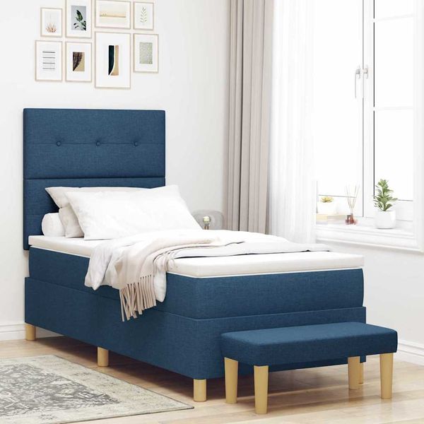 vidaXL Boxspringbett mit Kissen mit Kopfteil Blau 200 x 80 cm Stoff 3344260