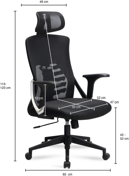 FineBuy Bürostuhl Schwarz Mesh-Bezug Schreibtischstuhl bis 120 kg mit Kopfstütze, Drehstuhl höhenverstellbar mit Lendenwirbelstütze, Stoff-Schreibtischsessel ergonomisch mit Wippfunktion Bild 3