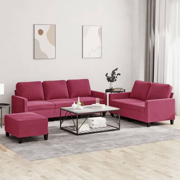 vidaXL 3-tlg. Sofagarnitur mit Kissen Weinrot Samt 3201530