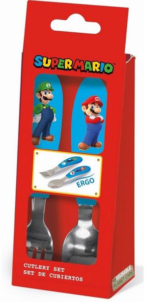 Super Mario Kinderbesteck Super Mario Brothers Metall-Ergo-Besteckset, 2-teilig (2-tlg), Edelstahl