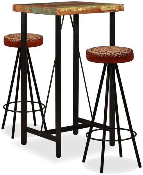 vidaXL 3-tlg. Bar-Set Altholz Massiv, Echtleder und Canvas 275141
