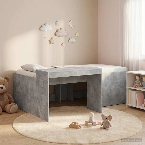 vidaXL Hochbett mit Schreibtisch für Kinder Betongrau 80 x 200 cm 3422646