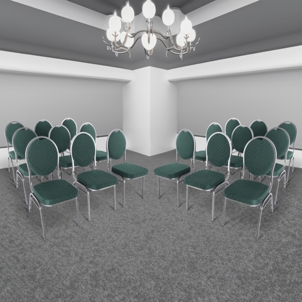 Stapelstuhl 20er-Set, Bankettstuhl stapelbar, Stahl Silber, Stoff Grün | Raburg David