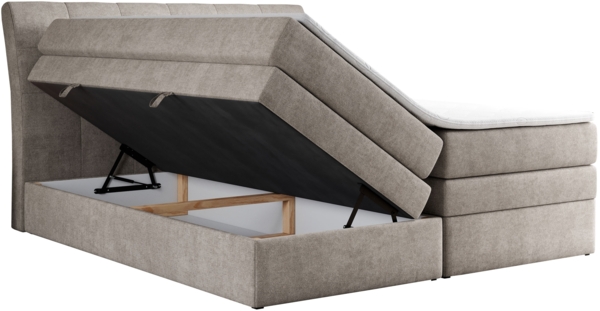 Boxspringbett, Stauraumbett, Bett mit Multipocket-Matratze und Topper - GOLD-10-KING - 180x200cm - Beige Stoff - H4 Bild 4