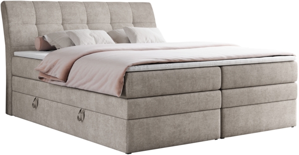 Boxspringbett, Stauraumbett, Bett mit Multipocket-Matratze und Topper - GOLD-10-KING - 180x200cm - Beige Stoff - H4 Bild 3