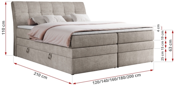 Boxspringbett, Stauraumbett, Bett mit Multipocket-Matratze und Topper - GOLD-10-KING - 180x200cm - Beige Stoff - H4 Bild 5