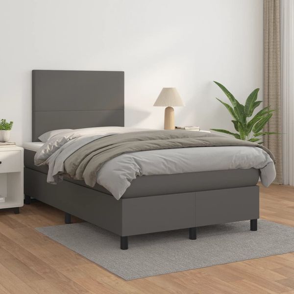 vidaXL Boxspringbett mit Matratze Grau 120x200 cm Kunstleder 3142717