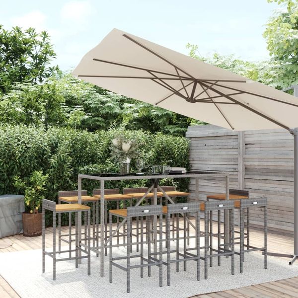 vidaXL 11-tlg. Gartenbar-Set Grau Poly Rattan & Massivholz Akazie 3187683