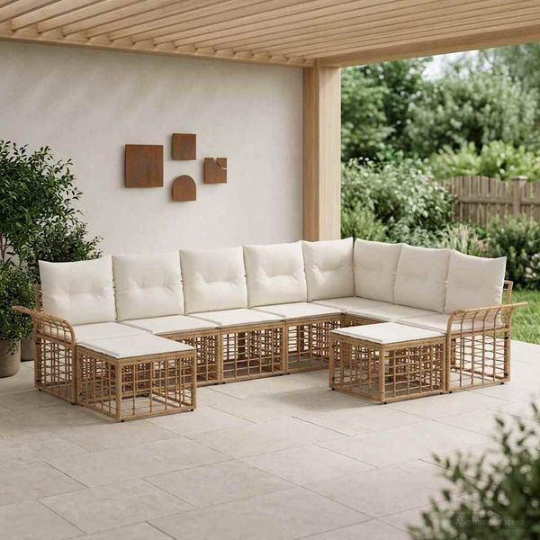 vidaXL Outdoor-Sofagarnitur 9 pcs Natürlich und Cremweiß Polyester 3437814