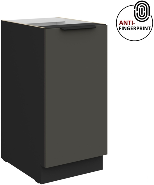 Küchen Unterschrank 40 cm Küche ARIA Graphite ultra matt + Schwarz matt, hochwertige Fronten mit Anti Fingerprint Beschichtung Küchenzeile Küchenblock