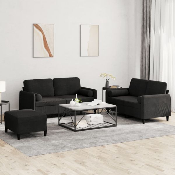 vidaXL 3-tlg. Sofagarnitur mit Kissen Schwarz Samt 3202009
