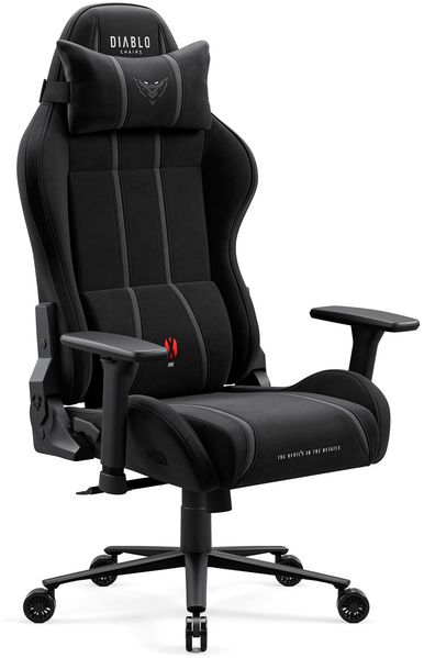 Diablo Gaming Stuhl ergonomisch Stoff atmungsaktiv Drehstuhl mit Lendenstütze Memory Foam Kopfkissen 3D Armlehnen verstellbar Rückenlehne bis 140 Grad belastbar bis 140 kg Burned Black