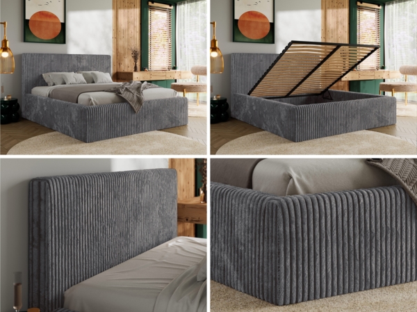 Polsterbett mit Stauraum Lattenrost TILIANO CLASSIC Bett gepolstert Doppelbett mit Kopfteil - 180x200 cm - Grau Cord Bild 2