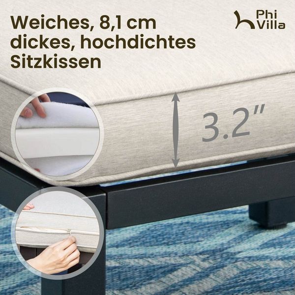 PHI VILLA Gartenlounge-Set, (Gartenmöbel Balkonmöbel Set 4 Teilig, Metall Lounge Möbel Outdoor Gartenlounge Set 4-Sitzer)