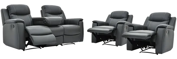 Vente-unique - EVASION Sofa and armchair set Leder Grau - B 96 cm x H 100 cm x L 205 cm95 cm