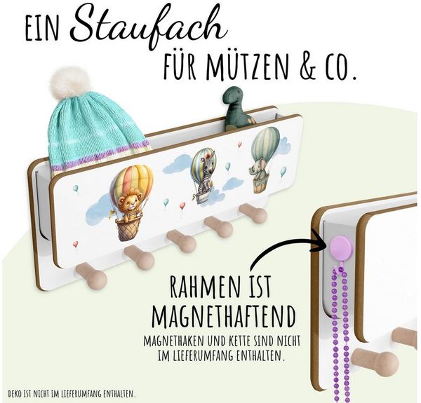 Holzura Kinderregal Kindergarderobe aus Holz mit Ablage und magnethaftendem Rahmen.