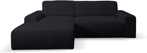 WERK2 Ecksofa Rotterdam-L, kuschelweicher Cord oder Breitcord, L-Form, Breite 267 cm, Design Ecksofa mit Schlaffunktion & Bettkasten, Breitcord, Schwarz