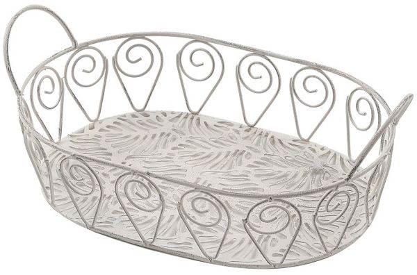 Metallkorb oval Aufbewahrungskorb Drahtkorb Gitterkorb Regalkorb antik weiß