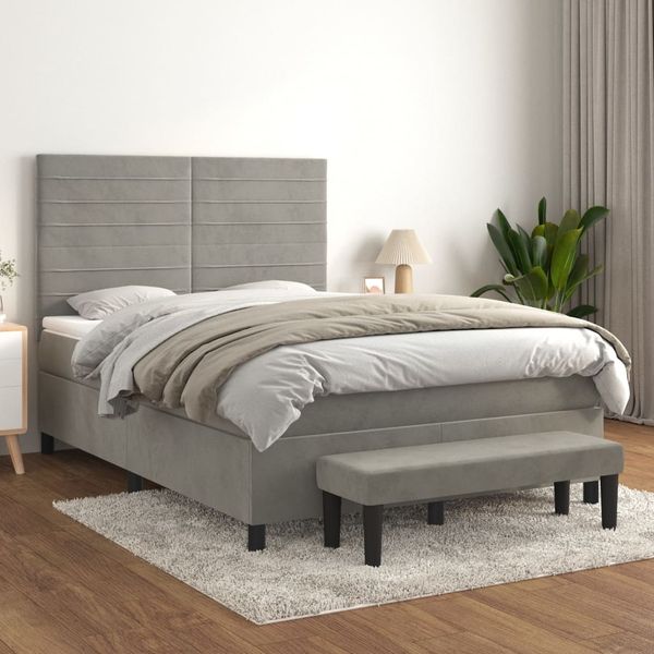 vidaXL Boxspringbett mit Matratze Hellgrau 140x200 cm Samt 3137905