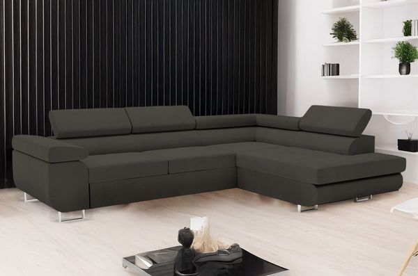 Goldstoff Ecksofa mit Schlaffunktion & Bettkasten - hochwertiges Sofa, Couch mit Schlaffunktion für Wohnzimmer - Schlafsofa - Eckcouch, Eckcouch mit praktischem Bettkasten in grau