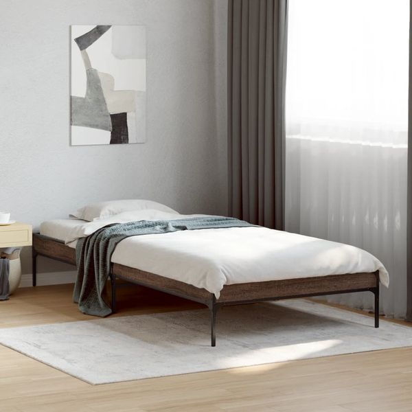 vidaXL Bettgestell Braun Eichen-Optik 100x200 cm Holzwerkstoff Metall 845030